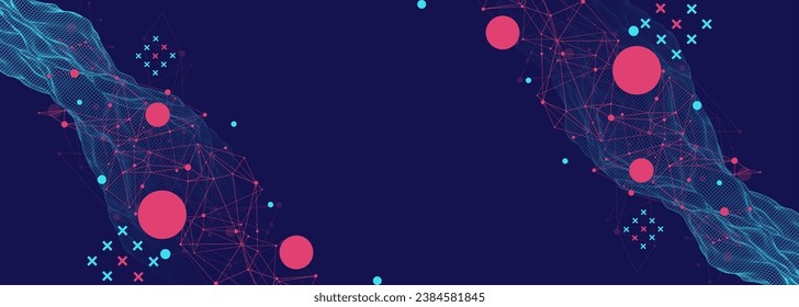 The abstract wave is made in a frame style. Template for science and technology presentation. Handmade vector.