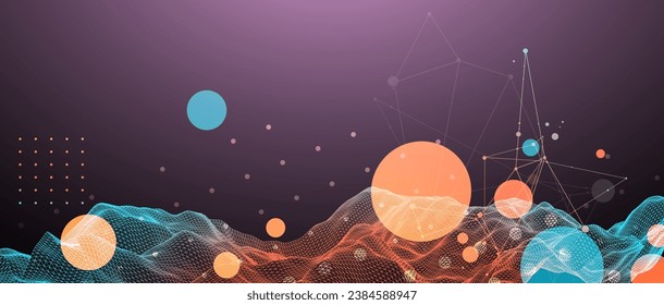 The abstract wave is made in a frame style in a bright gradient color. Template for science and technology presentation. Handmade vector art.