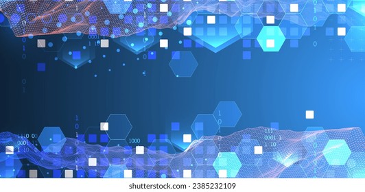The abstract wave is made in a frame style in a bright gradient color. Template for science and technology presentation. Handmade vector.