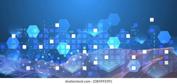 The abstract wave is made in a frame style in a bright gradient color. Template for science and technology presentation. Handmade vector.