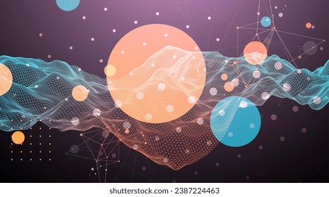 The abstract wave is made in a frame style in a bright gradient color. Template for science and technology presentation. Handmade vector art.
