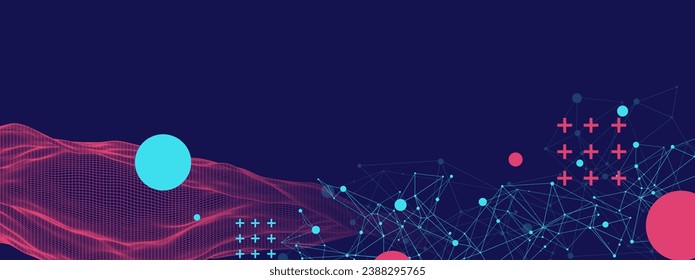 Die abstrakte Welle wird im Rahmen-Stil gemacht. Vorlage für Wissenschafts- und Technologiepräsentation. Handgefertigte Vektorgrafik.
