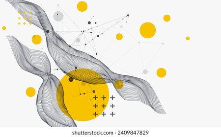 La onda abstracta está hecha en un estilo de marco en un color gradiente brillante. Plantilla para presentación de ciencia y tecnología. Vector dibujado a mano.