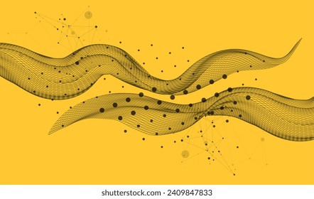 The abstract wave is made in a frame style in a bright gradient color. Template for science and technology presentation. Hand drawn vector.