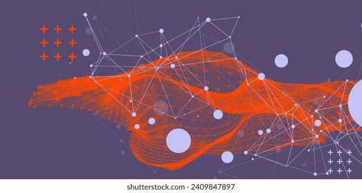 The abstract wave is made in a frame style. Template for science and technology presentation. Hand drawn vector.