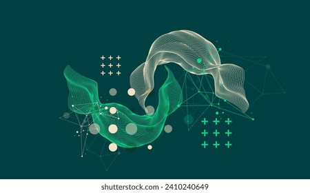 The abstract wave is made in a frame style in a bright gradient color. Template for science and technology presentation. Hand drawn vector.