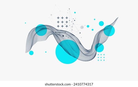 La onda abstracta está hecha en un estilo de marco en un color gradiente brillante. Plantilla para presentación de ciencia y tecnología. Vector dibujado a mano.