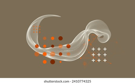 The abstract wave is made in a frame style in a bright gradient color. Template for science and technology presentation. Hand drawn vector.