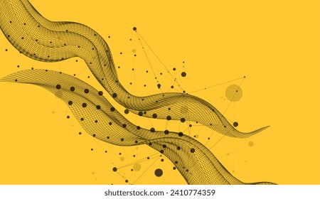 The abstract wave is made in a frame style in a bright gradient color. Template for science and technology presentation. Hand drawn vector.