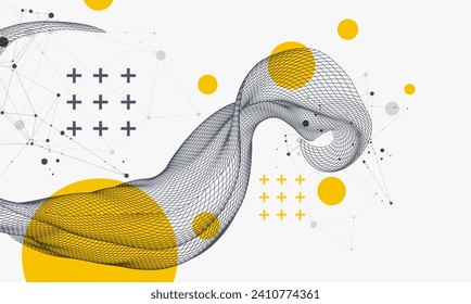 The abstract wave is made in a frame style in a bright gradient color. Template for science and technology presentation. Hand drawn vector.