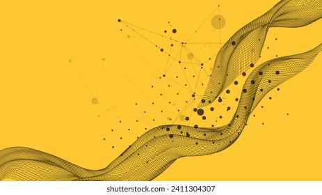 The abstract wave is made in a frame style in a bright gradient color. Template for science and technology presentation. Hand drawn vector.