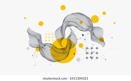 The abstract wave is made in a frame style in a bright gradient color. Template for science and technology presentation. Hand drawn vector.