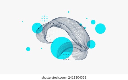 The abstract wave is made in a frame style in a bright gradient color. Template for science and technology presentation. Hand drawn vector.