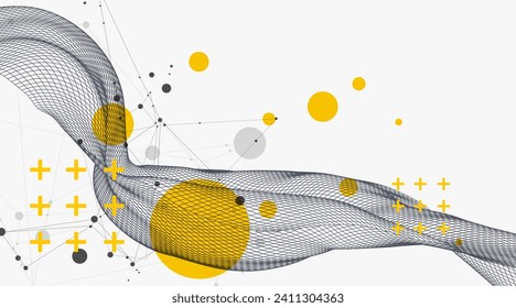 The abstract wave is made in a frame style in a bright gradient color. Template for science and technology presentation. Hand drawn vector.