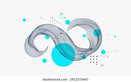 Die abstrakte Welle wird in einem Rahmenstil in einer hellen Farbverlauf-Farbe hergestellt. Vorlage für Wissenschafts- und Technologiepräsentation. Handgezeichneter Vektor.