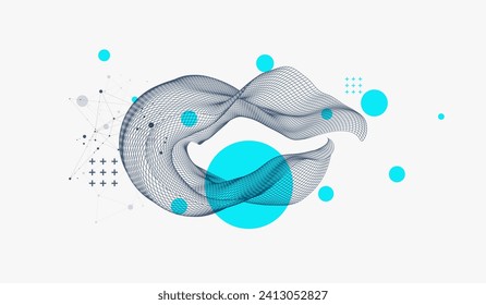 The abstract wave is made in a frame style in a bright gradient color. Template for science and technology presentation. Hand drawn vector.