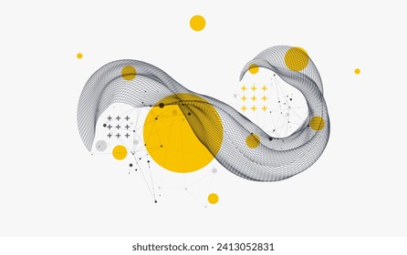 The abstract wave is made in a frame style in a bright gradient color. Template for science and technology presentation. Hand drawn vector.