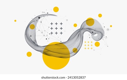 Die abstrakte Welle wird in einem Rahmenstil in einer hellen Farbverlauf-Farbe hergestellt. Vorlage für Wissenschafts- und Technologiepräsentation. Handgezeichneter Vektor.