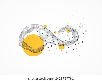 The abstract wave is made in a frame style. Template for science and technology presentation. Hand drawn vector art.