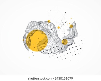 The abstract wave is made in a frame style. Template for science and technology presentation. Hand drawn vector art.