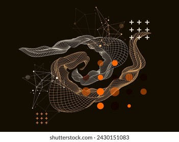 The abstract wave is made in a frame style. Template for science and technology presentation. Hand drawn vector art.