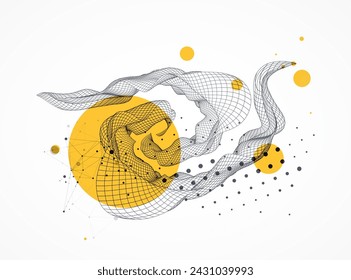 La onda abstracta está hecha en un estilo de marco. Plantilla para presentación de ciencia y tecnología. Dibujado a mano arte vector.