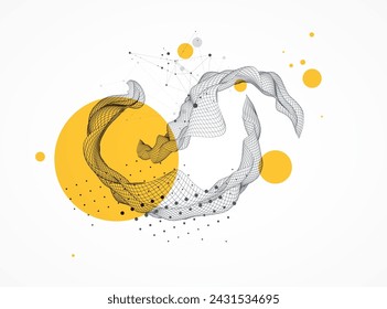 The abstract wave is made in a frame style. Template for science and technology presentation. Hand drawn vector art.