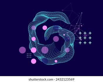 The abstract wave is made in a frame style. Template for science and technology presentation. Hand drawn vector art.