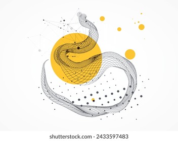 The abstract wave is made in a frame style. Template for science and technology presentation. Hand drawn vector art.