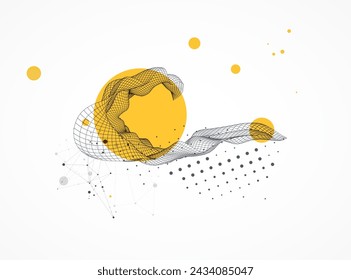 Die abstrakte Welle wird in einem Rahmenstil erstellt. Vorlage für Präsentation von Wissenschaft und Technologie. Handgezeichnete Vektorgrafik.
