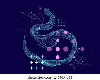 The abstract wave is made in a frame style. Template for science and technology presentation. Hand drawn vector art.