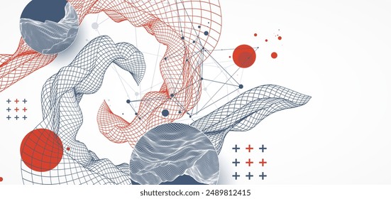 La onda abstracta está hecha en un estilo de marco. Plantilla para la presentación de ciencia y tecnología. Arte vectorial dibujado a mano.
