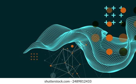 La onda abstracta se hace en un estilo de marco en un color degradado brillante. Plantilla para la presentación de ciencia y tecnología. Vector dibujado a mano.