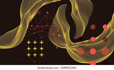 The abstract wave is made in a frame style. Template for science and technology presentation. Hand drawn vector art.