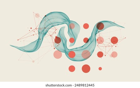 The abstract wave is made in a frame style. Template for science and technology presentation. Hand drawn vector art.