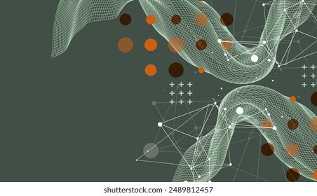 The abstract wave is made in a frame style. Template for science and technology presentation. Hand drawn vector art.