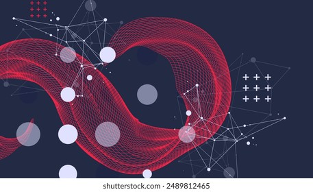 Die abstrakte Welle wird in einem Rahmenstil erstellt. Vorlage für Wissenschafts- und Technologiepräsentation. Handgezeichnete Vektorgrafik.
