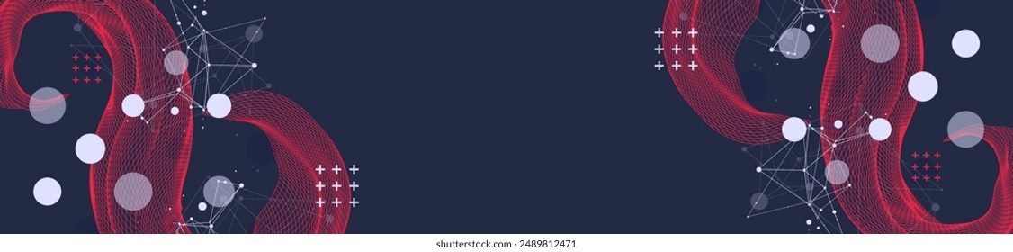 The abstract wave is made in a frame style. Template for science and technology presentation. Hand drawn vector art.