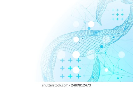 The abstract wave is made in a frame style. Template for science and technology presentation. Hand drawn vector art.