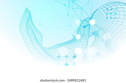 Die abstrakte Welle wird in einem Rahmenstil erstellt. Vorlage für Wissenschafts- und Technologiepräsentation. Handgezeichnete Vektorgrafik.
