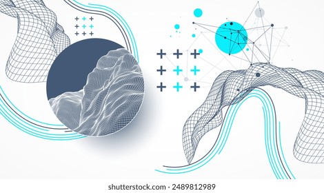 La onda abstracta está hecha en un estilo de marco. Plantilla para la presentación de ciencia y tecnología. Arte vectorial dibujado a mano.