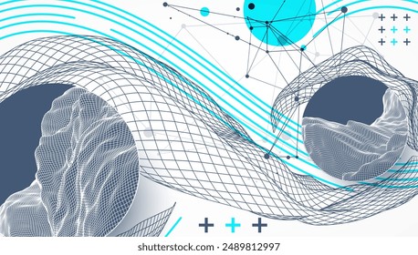 La onda abstracta está hecha en un estilo de marco. Plantilla para la presentación de ciencia y tecnología. Arte vectorial dibujado a mano.