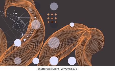 La onda abstracta se hace en un estilo de marco en un color degradado brillante. Plantilla para la presentación de ciencia y tecnología. Vector dibujado a mano.