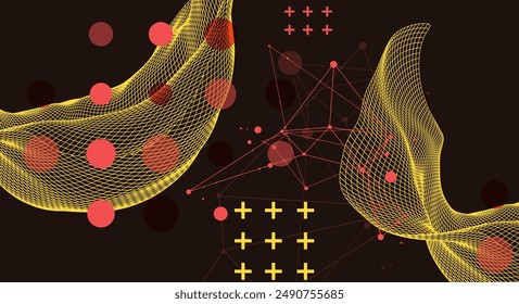 The abstract wave is made in a frame style. Template for science and technology presentation. Hand drawn vector art.