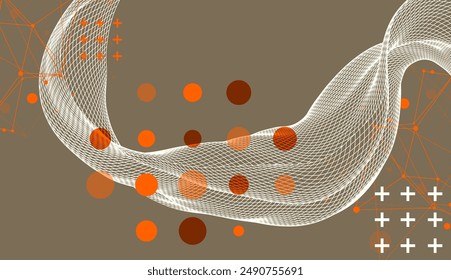 The abstract wave is made in a frame style. Template for science and technology presentation. Hand drawn vector art.