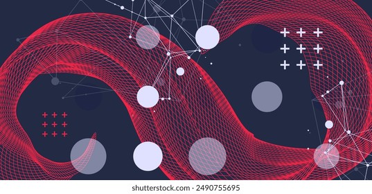 The abstract wave is made in a frame style. Template for science and technology presentation. Hand drawn vector art.