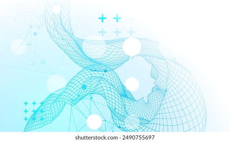 The abstract wave is made in a frame style. Template for science and technology presentation. Hand drawn vector art.