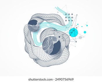 The abstract wave is made in a frame style. Template for science and technology presentation. Hand drawn vector art.