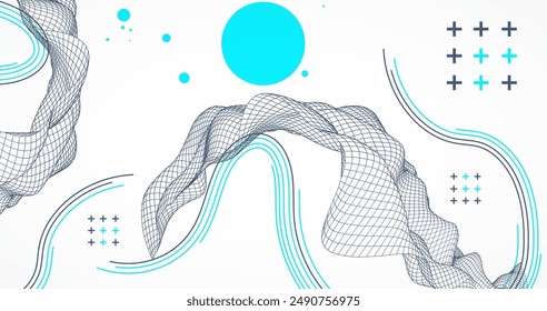 The abstract wave is made in a frame style. Template for science and technology presentation. Hand drawn vector art.