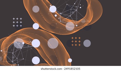 The abstract wave is made in a frame style in a bright gradient color. Template for science and technology presentation. Hand drawn vector.